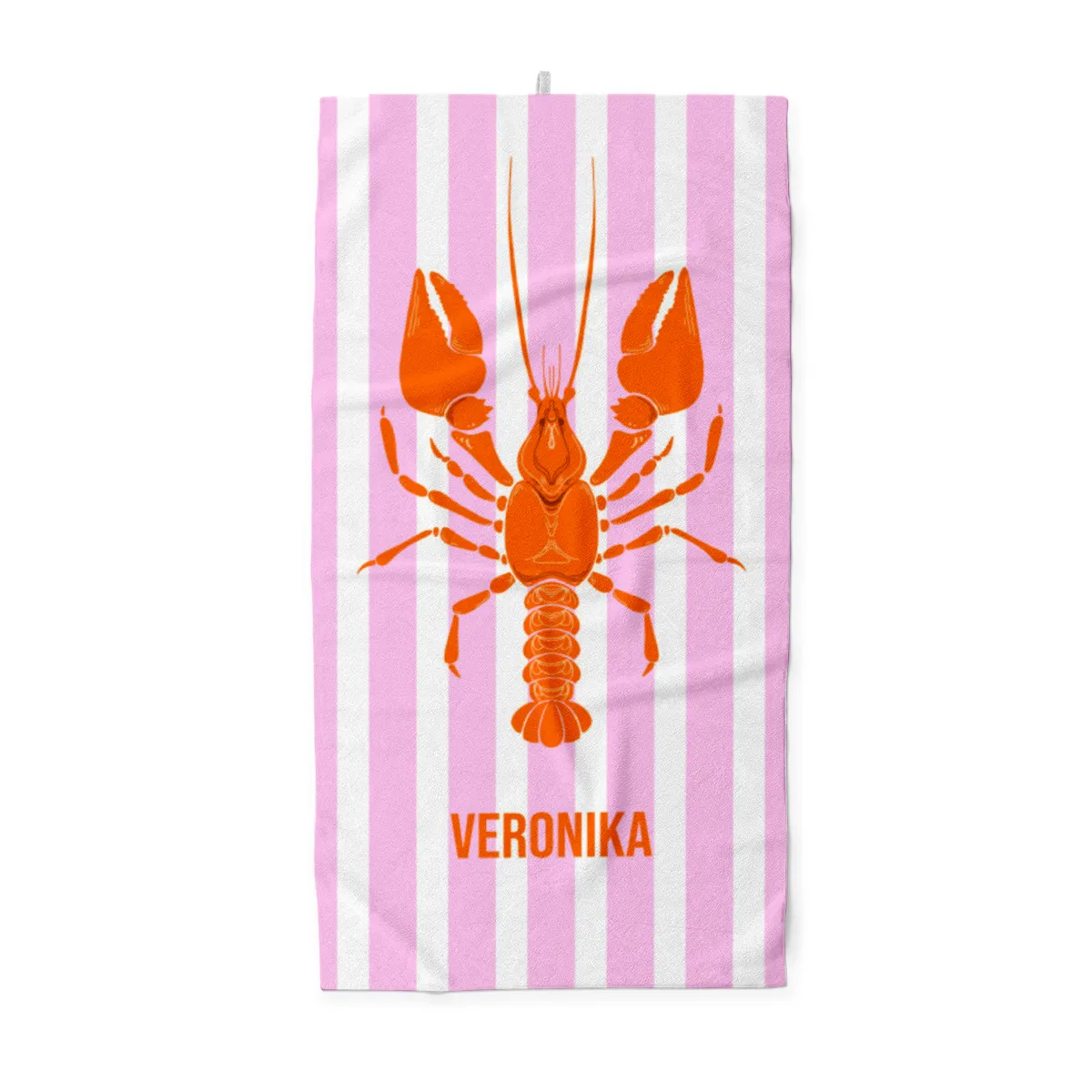 Badetuch blau gestreift mit Hummer - mit Namen personalisierbar - personalisiertes Namens-Badetuch - Strandtuch mit Wunschtext - Lobster blau