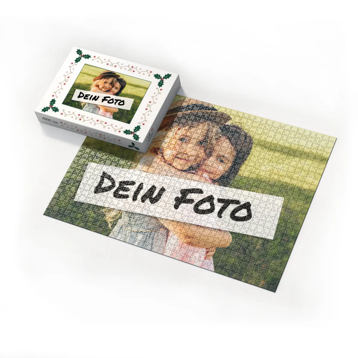 Fotopuzzle mit eigenem Bild - Fotopuzzle selbst gestalten 1000 Teile - Schachtel Weihnachtsbordüre - 1000 Teile Puzzle mit Foto - Geschenk Weihnachten Xmas2 1000 Teile Quer