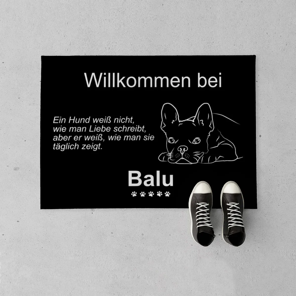 Personalisierte Fußmatte mit Französischer Bulldogge schwarz 70 x 50 cm