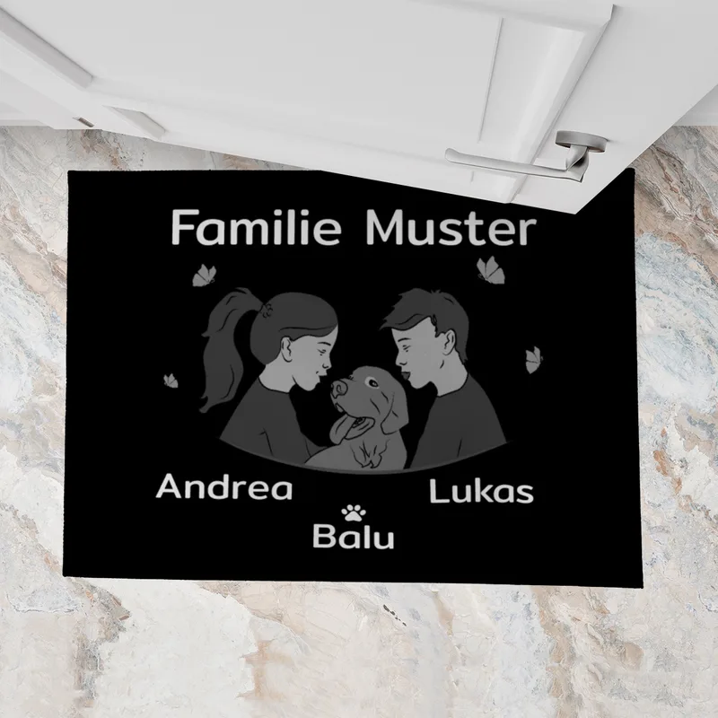 Personalisierte Fußmatte Pärchen mit Hund und Katze schwarz 70 x 50 cm