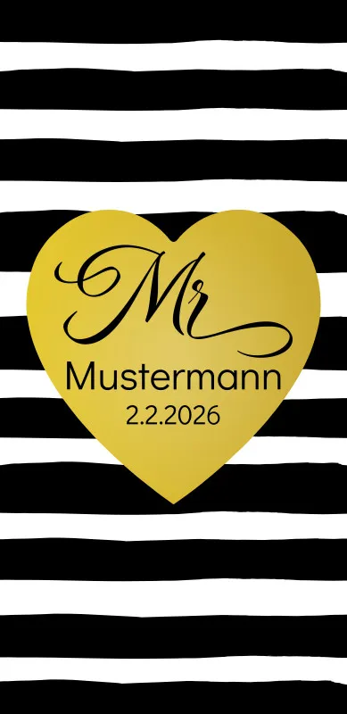 Badetuch mit Namen personalisierbar - personalisiertes Namens-Badetuch - Strandtuch mit Wunschtext - Geschenkidee Hochzeit, Paar - Motiv Misses Heart Stripes