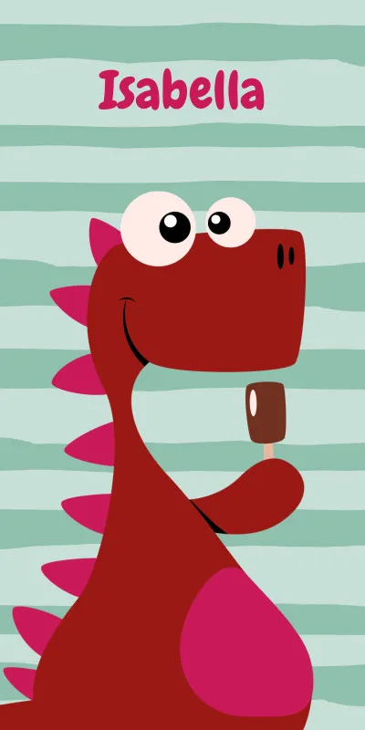 Dinosaurier-Badetuch mit Namen personalisierbar - personalisiertes Namens-Strandtuch - Kinderbadetuch mit Wunschtext - Dino Ice rot