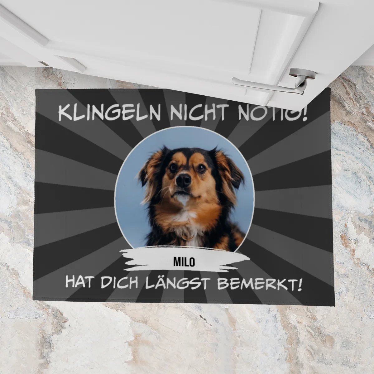 Fußmatte personalisiert mit Foto und Text - Geschenkidee für Familie, Haustierbesitzer, zum Einzug - Türvorleger mit Bild und Text bedruckt Klingeln nicht nötig 70 x 50 cm