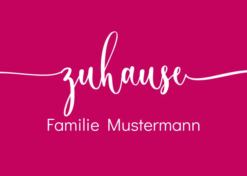 Fußmatte personalisiert - Geschenkidee für Familie, Paare, zum Einzug - Türvorleger mit Namen bedruckt - Motiv Zuhause pink 70 x 50 cm