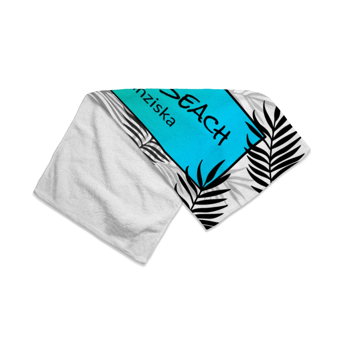 Badetuch Sommer - mit Namen personalisierbar - personalisiertes Namens-Badetuch - Strandtuch mit Wunschtext - Palmenblätter