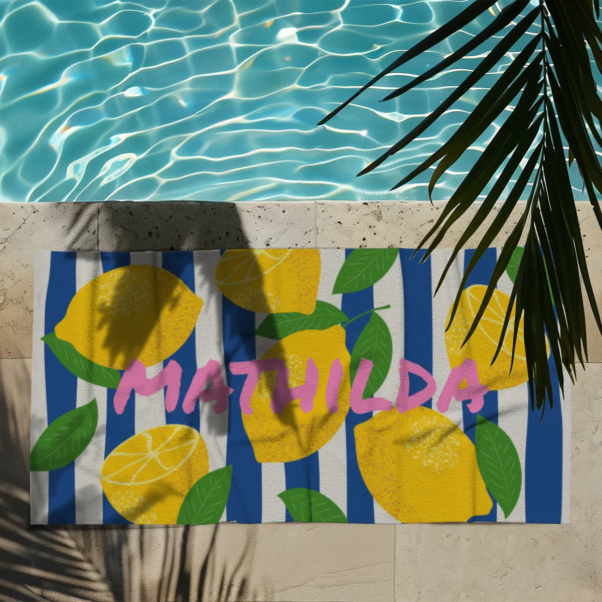 Badetuch Zitronen mit Namen personalisiert - personalisiertes Namensbadetuch - Strandtuch mit Namen - Zitronen