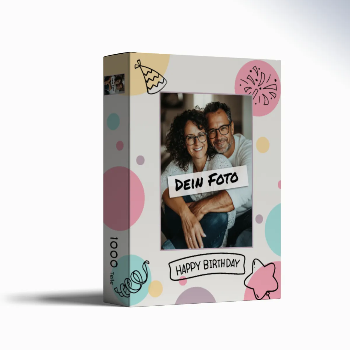 Fotopuzzle mit eigenem Bild - Fotopuzzle selbst gestalten 1000 Teile Hochformat - Schachtel Happy Birthday - Puzzle mit Foto personalisiert - Geschenk Geburtstag Happy Birthday 1000 Teile Hoch