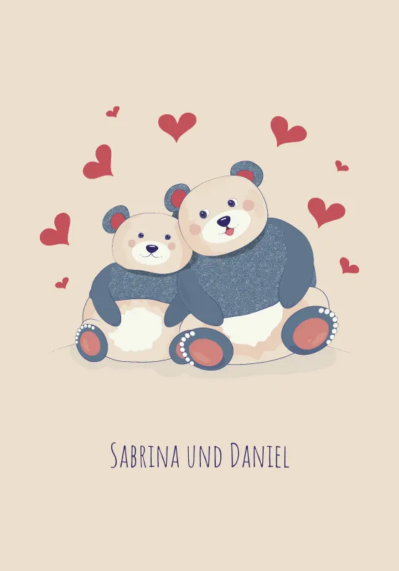 Kuscheldecke Verliebte Bären - mit Namen personalisierbar - Geschenkidee für Verliebte, Valentinstag Verliebte Bären 140 x 200 cm