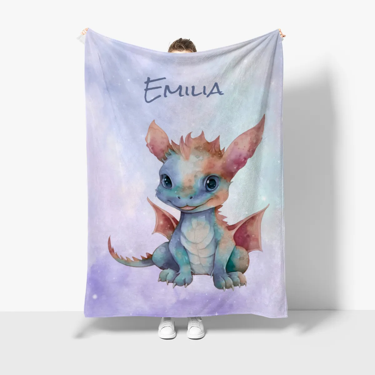 Wohndecke mit Namen personalisierbar, Kuscheldecke, Namensdecke mit Drachen, Geschenkidee Geburtstag Motiv Drache 1 140 x 200 cm