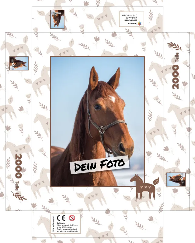 Fotopuzzle mit eigenem Bild - Fotopuzzle selbst gestalten 1000 Teile - Schachtel Skandipferde- Puzzle mit Foto personalisiert - Geschenk Geburtstag, Pferdefans Skandipferde 1000 Teile Quer