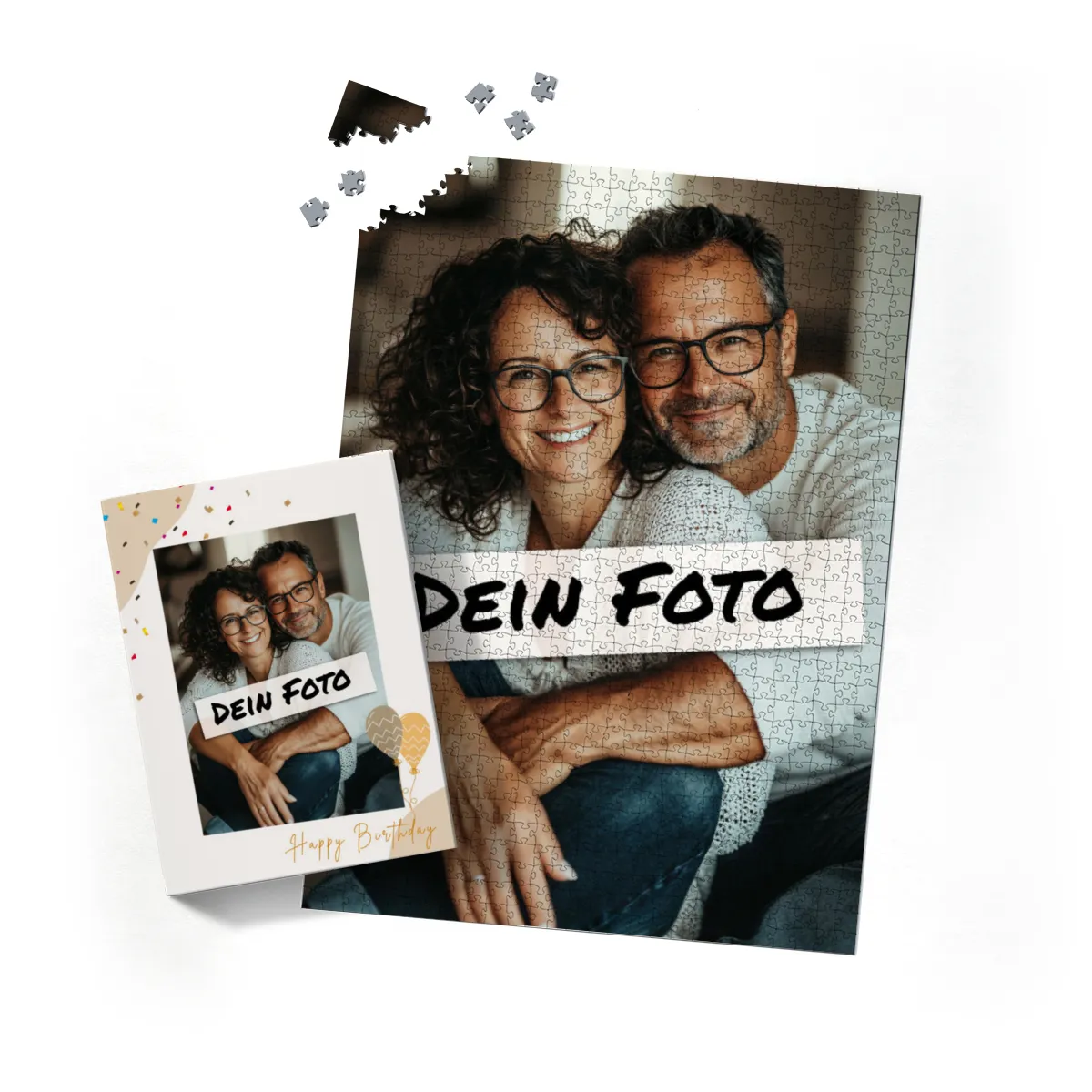 Fotopuzzle mit eigenem Bild - Fotopuzzle selbst gestalten 500 Teile - Schachtel Happy Birthday - 500 Teile Puzzle mit Foto - Geschenk Geburtstag Geburtstag 500 Teile Quer