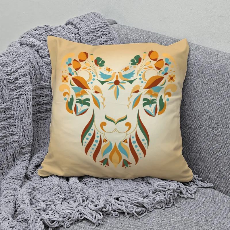 Samtkissen Zodiac Art – Löwe floral