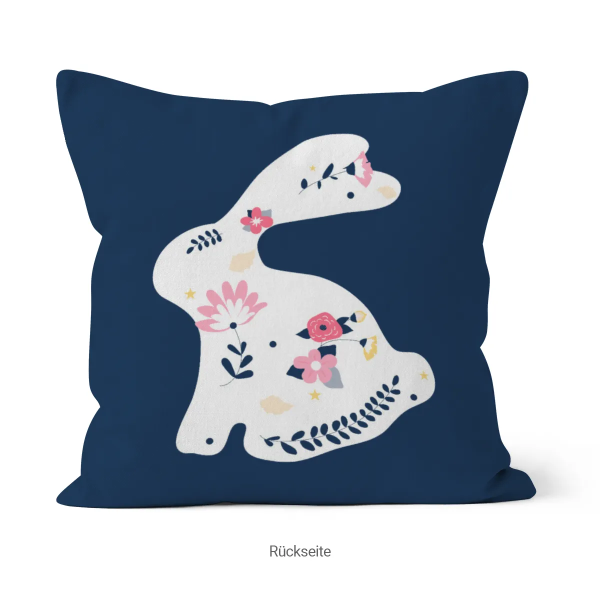 Namenskissen Osterhase - Samtkissenbezug Hase mit Blüten - mit Namen personalisierbar - Osterdeko - Geschenkidee Ostern Hase mit Blüten 40 x 40 cm