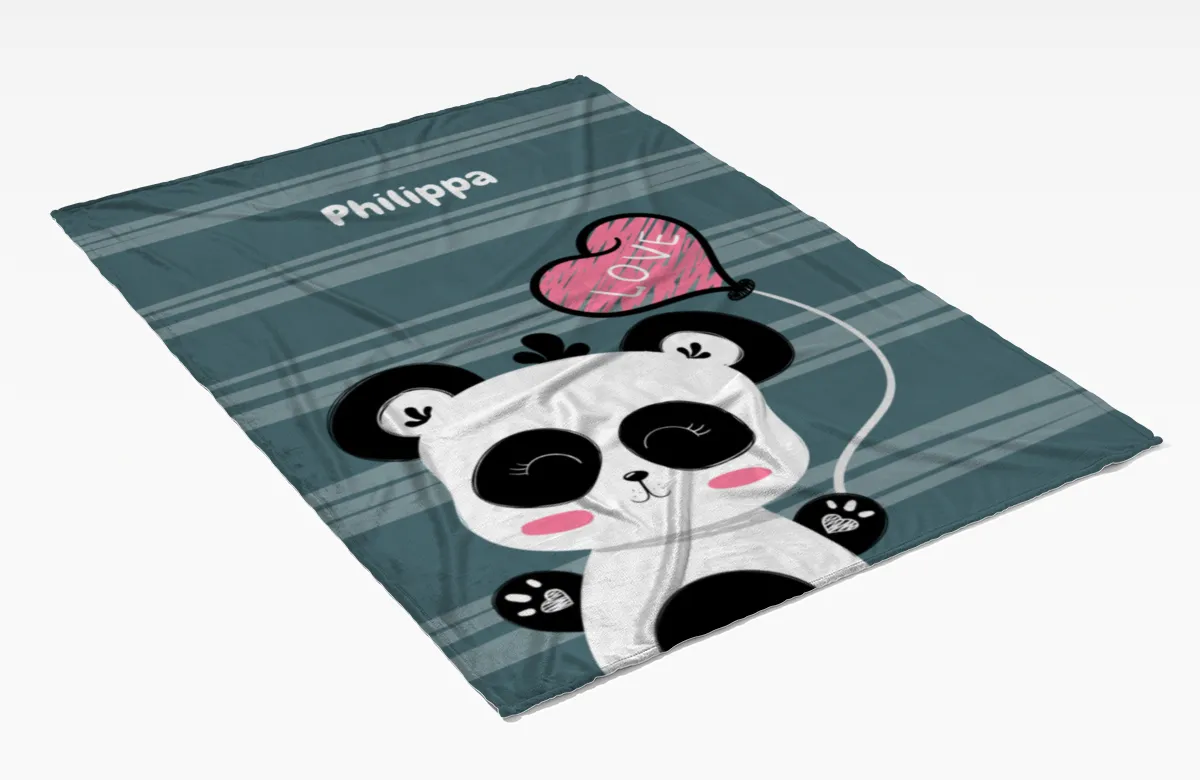 Babydecke mit Namen personalisierbar, Kuscheldecke, Namensdecke mit niedlichem Tiermotiv, Geschenkidee Geburtstag Motiv Panda Love 75 x 100 cm