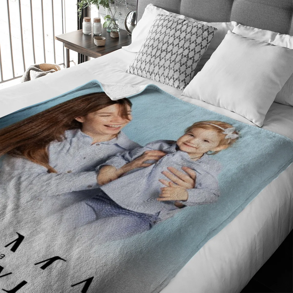 Kuscheldecke Mama 140 x 200 cm - mit Foto und 2 Texten personalisierbar - Fotodecke selbst gestalten - Geschenkidee Muttertag, Geburtstag MAMA white