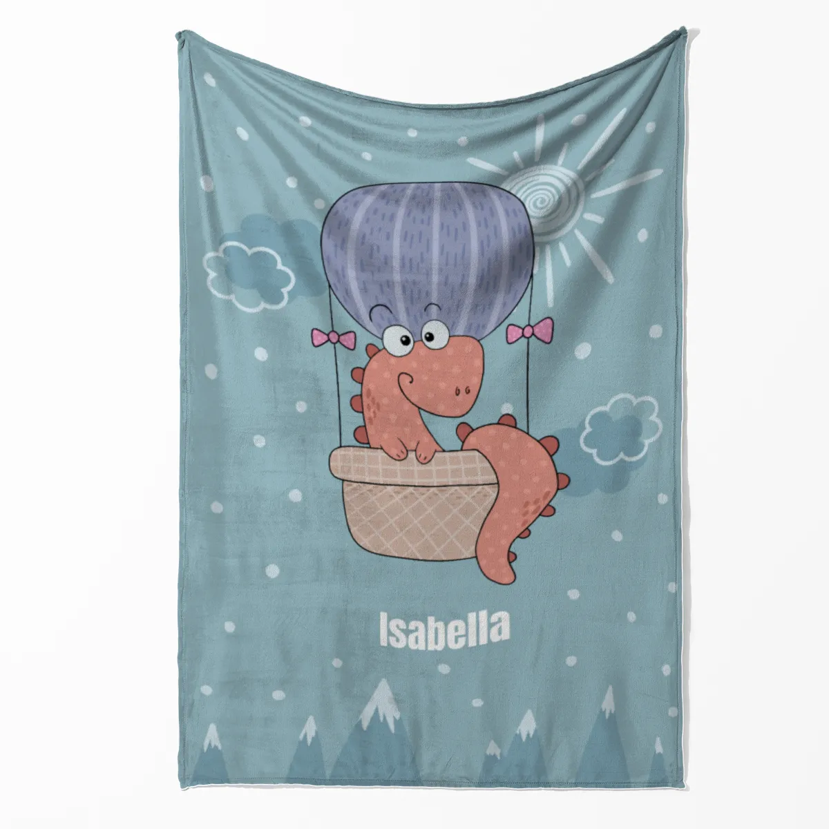 Babydecke mit Namen personalisierbar, Kuscheldecke, Namensdecke mit niedlichem Tiermotiv, Geschenkidee Geburtstag Motiv Luftfahrer Dino 75 x 100 cm