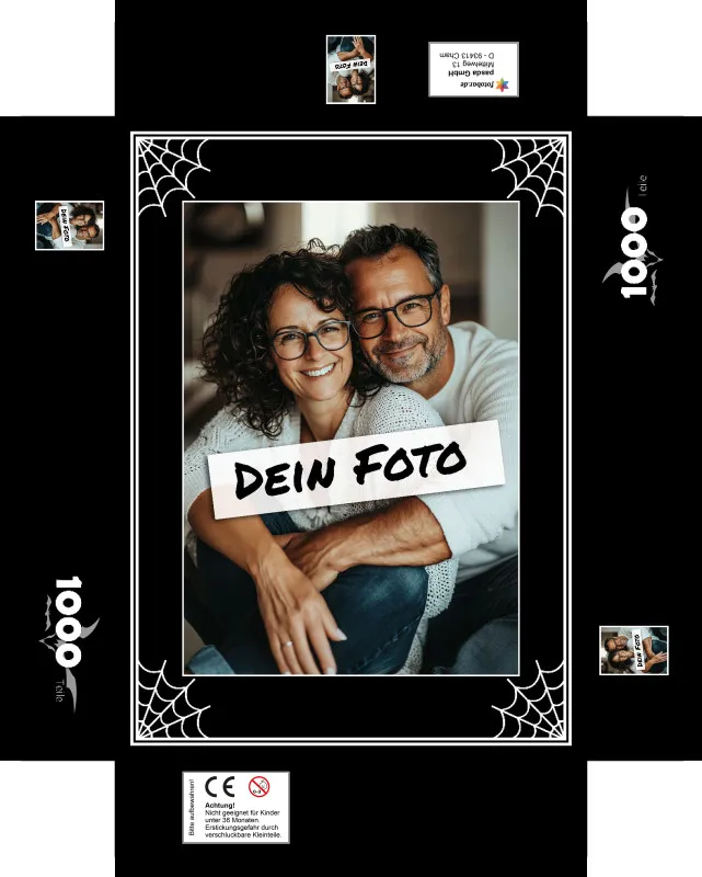 Fotopuzzle mit eigenem Bild - Puzzle selbst gestalten 1000 Teile - Schachtel im Spinnendesign - mit Foto personalisiert - Geschenk Geburtstag - Halloween 1000 Teile Quer