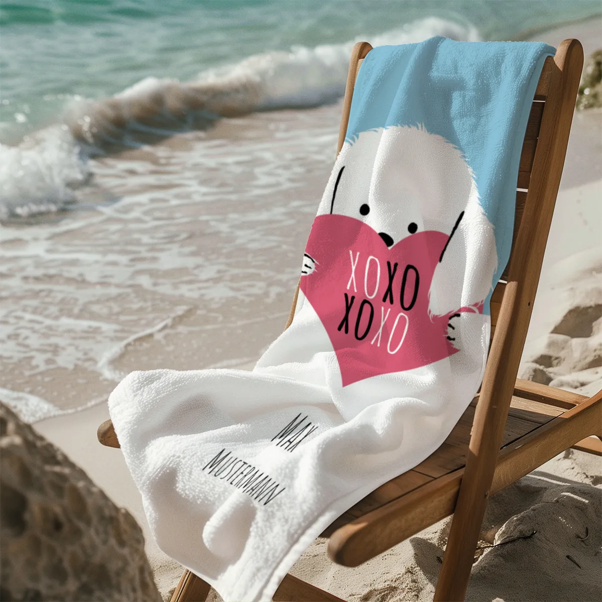 Duschtuch mit Namen personalisierbar - personalisiertes Namens-Duschtuch mit Wunschtext - XOXO Katze