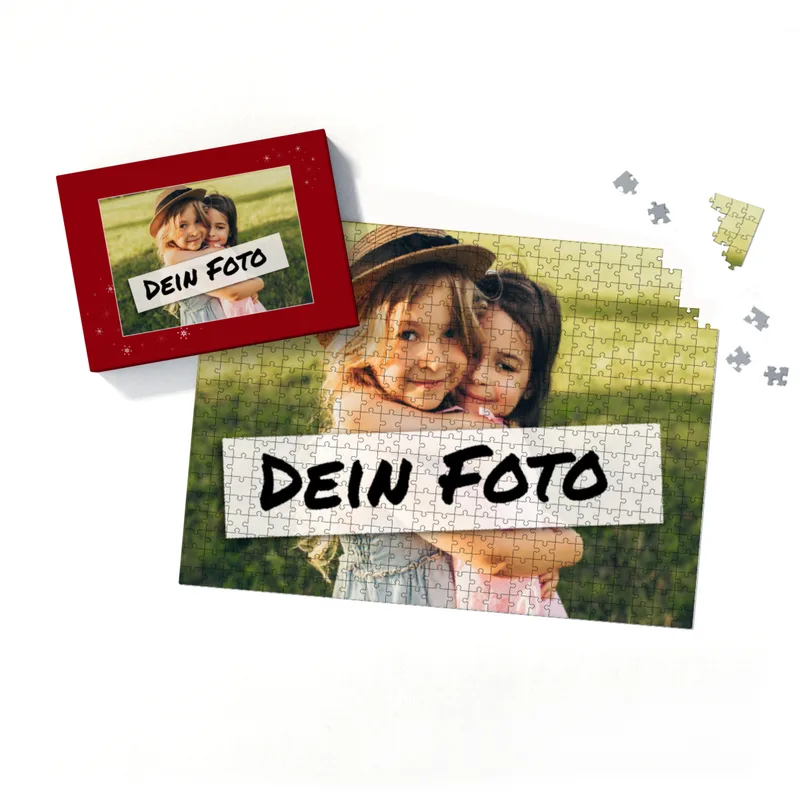 Fotopuzzle mit eigenem Bild - Fotopuzzle selbst gestalten 500 Teile - Schachtel Sternchen rot - 500 Teile Puzzle mit Foto - Geschenk Weihnachten Sternchen rot 500 Teile Quer