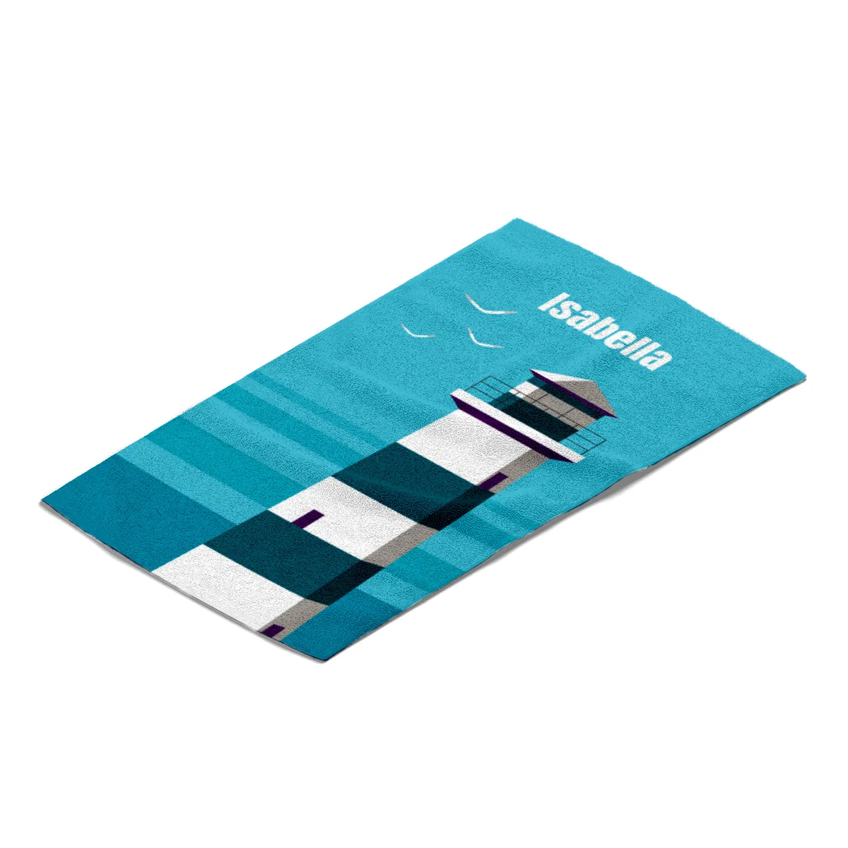 Badetuch Sommer - mit Namen personalisierbar - personalisiertes Namens-Badetuch - Strandtuch mit Wunschtext - Leuchtturm