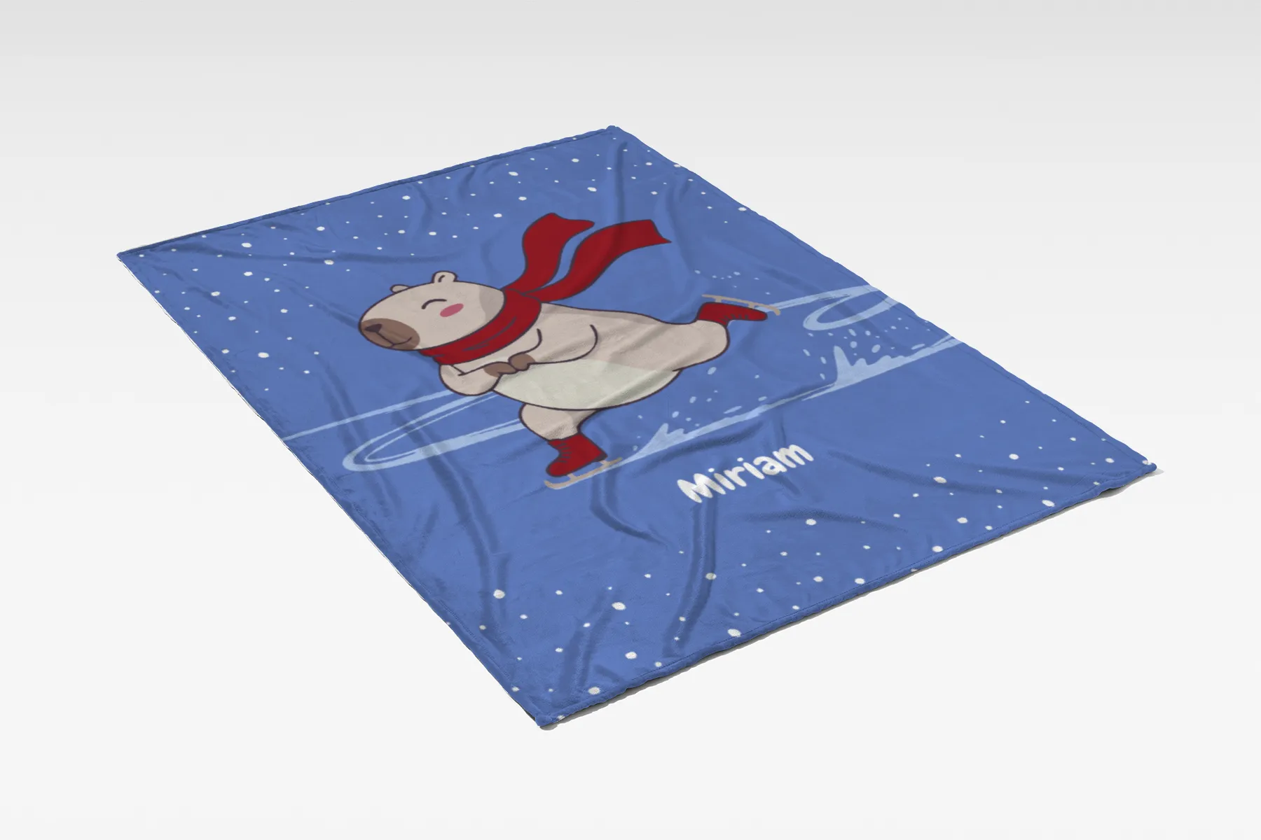 Wohndecke mit Namen personalisierbar, Kuscheldecke, niedliche Namensdecke mit Capybara, Geschenkidee Geburtstag Motiv Capy Wintermütze 140 x 200 cm