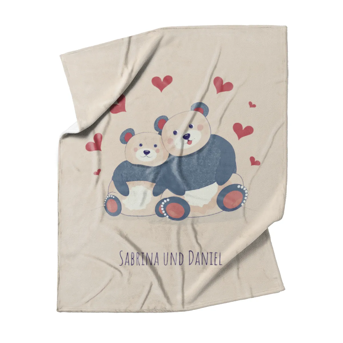 Kuscheldecke Verliebte Bären - mit Namen personalisierbar - Geschenkidee für Verliebte, Valentinstag Verliebte Bären 140 x 200 cm