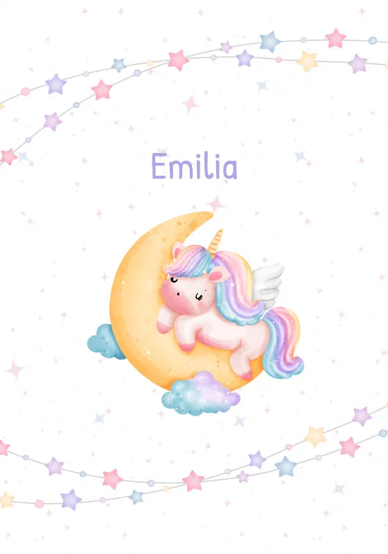 Babydecke mit Namen personalisierbar, Kuscheldecke, Namensdecke mit Einhorn, Geschenkidee Geburt Motiv Einhorn 75 x 100 cm