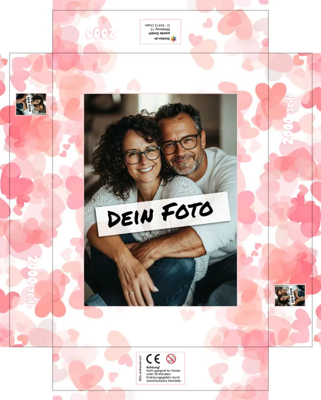 Fotopuzzle mit eigenem Bild - Fotopuzzle selbst gestalten 1000 Teile - Schachtel Herzen rosa - Puzzle mit Foto personalisiert - Geschenk Valentin Herzen rosa 1000 Teile Quer