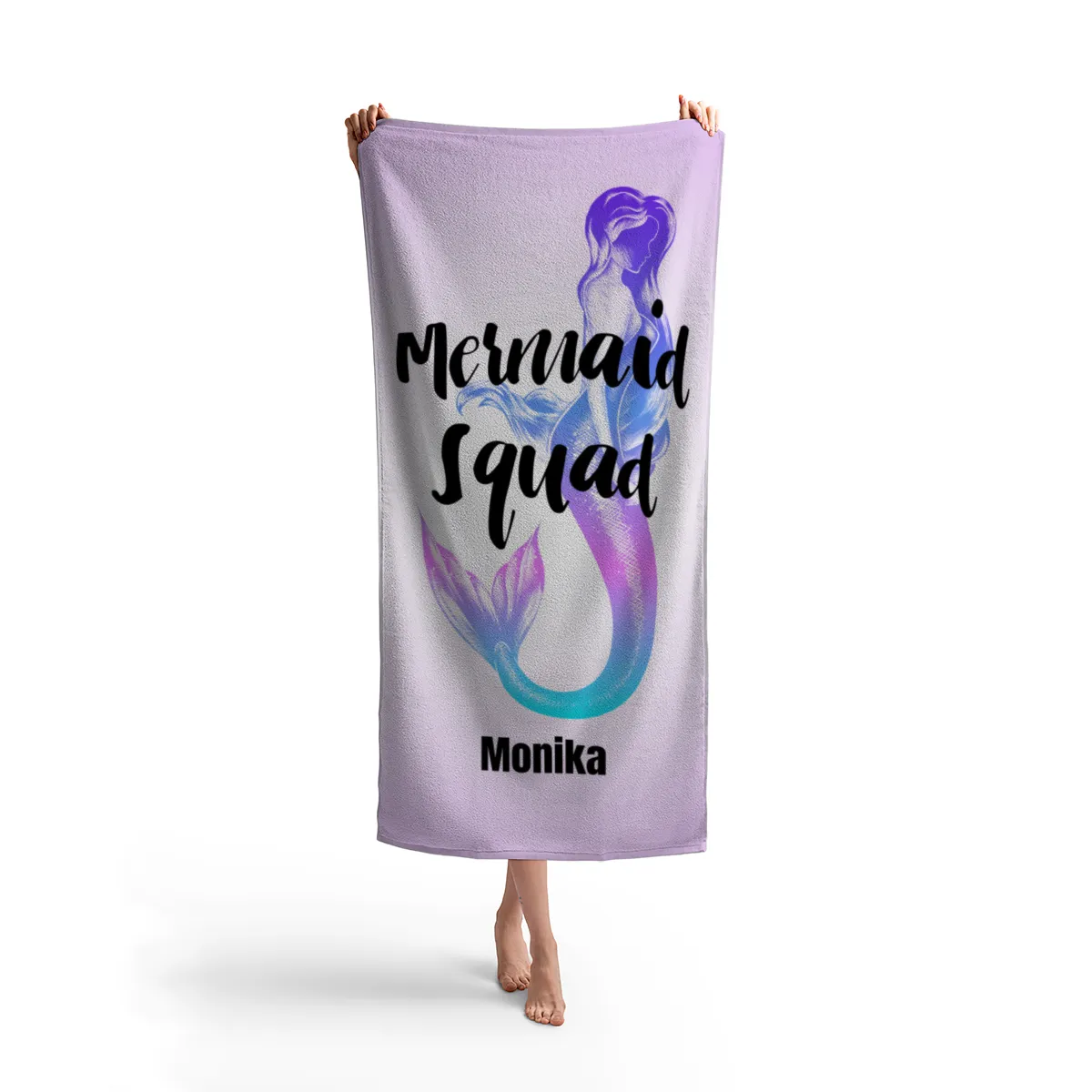 Badetuch Sommer - mit Namen personalisierbar - personalisiertes Namens-Badetuch - Strandtuch mit Wunschtext - Mermaid Squad