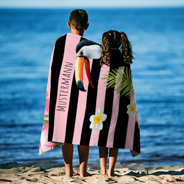 Duschtuch Sommer - mit Namen personalisierbar - personalisiertes Namensduschtuch mit Wunschtext - Tropical