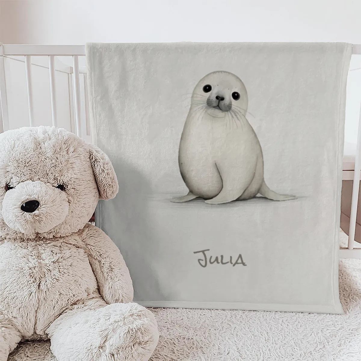 Kuscheldecke Kleine Robbe beige 140 x 200 cm