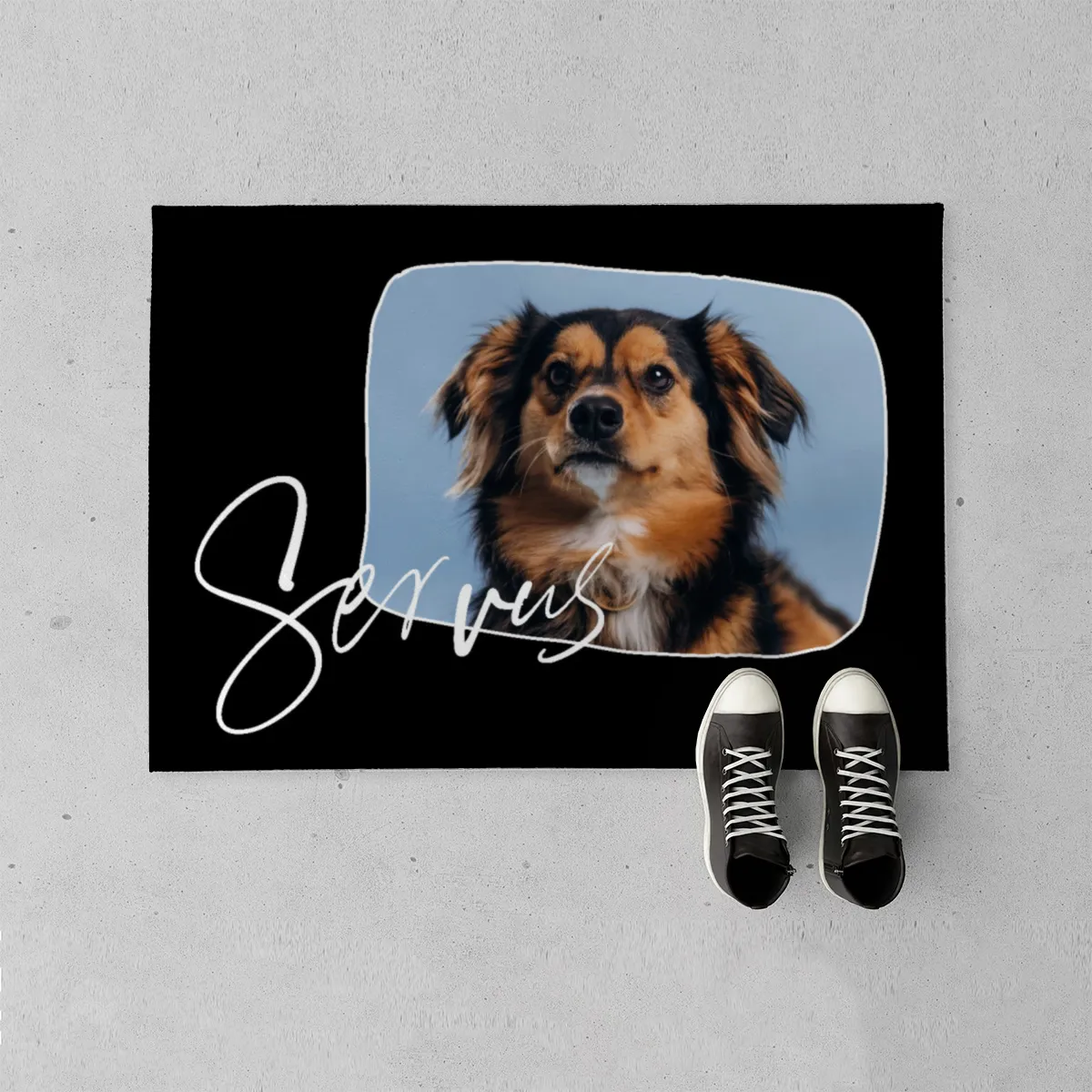 Fußmatte Servus personalisiert mit Foto - Geschenkidee für Familie, Paare, zum Einzug - Türvorleger mit Bild bedruckt Servus 1 Foto 70 x 50 cm