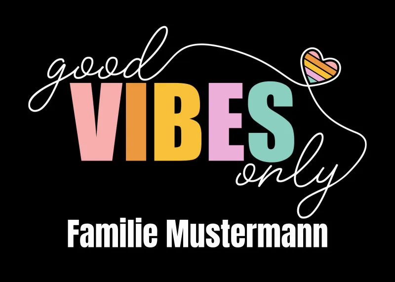 Fußmatte mit Namen personalisierbar - Geschenkidee Einzug, Geburtstag, Richtfest - Fussmatte mit Namen - Motiv Good Vibes Dark 70 x 50 cm