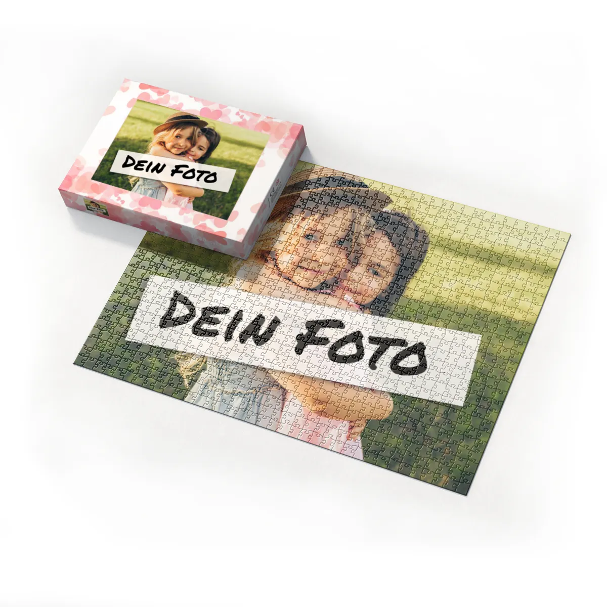 Fotopuzzle mit eigenem Bild - Fotopuzzle selbst gestalten 1000 Teile - Schachtel Herzen rosa - Puzzle mit Foto personalisiert - Geschenk Valentin Herzen rosa 1000 Teile Quer