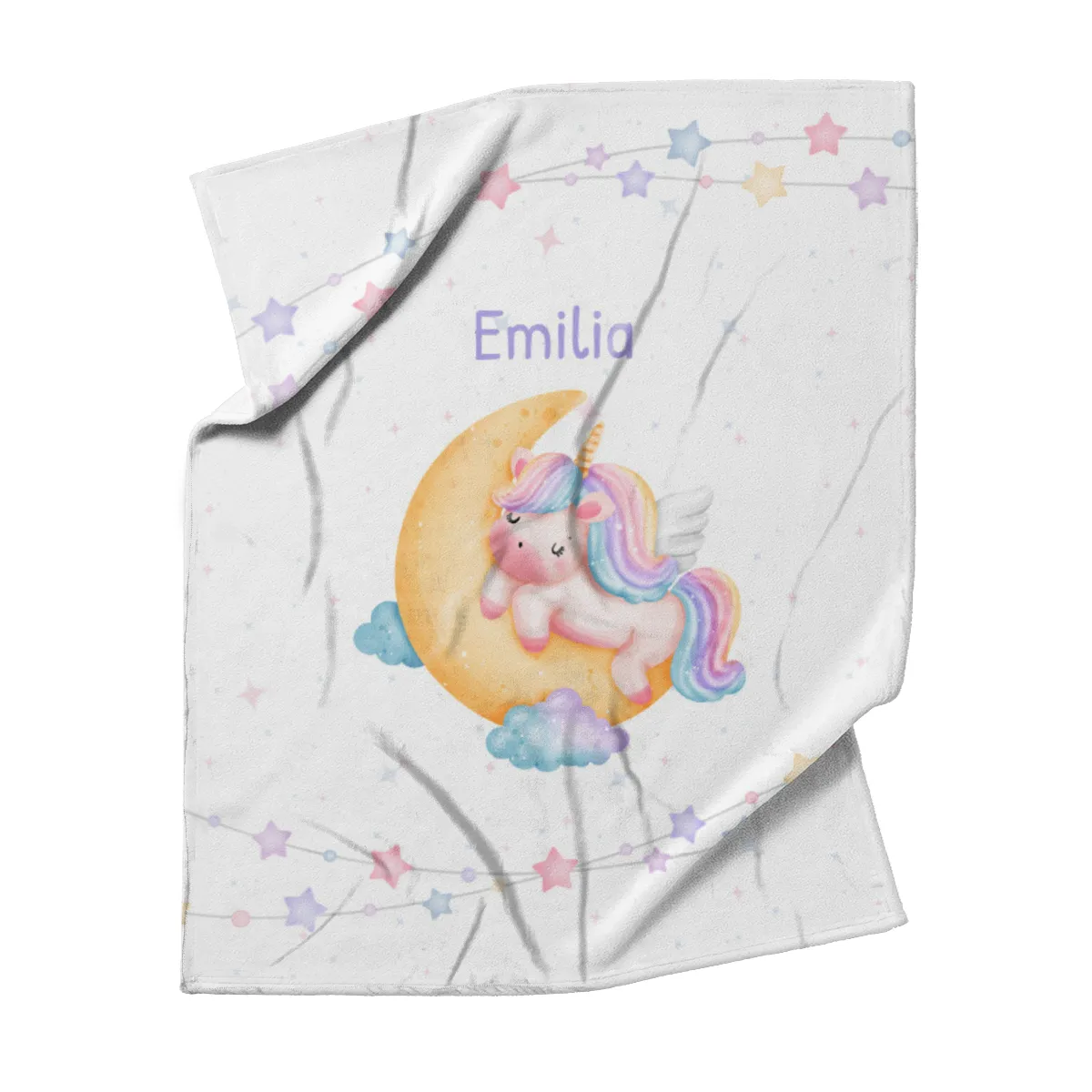 Babydecke mit Namen personalisierbar, Kuscheldecke, Namensdecke mit Einhorn, Geschenkidee Geburt Motiv Einhorn 75 x 100 cm