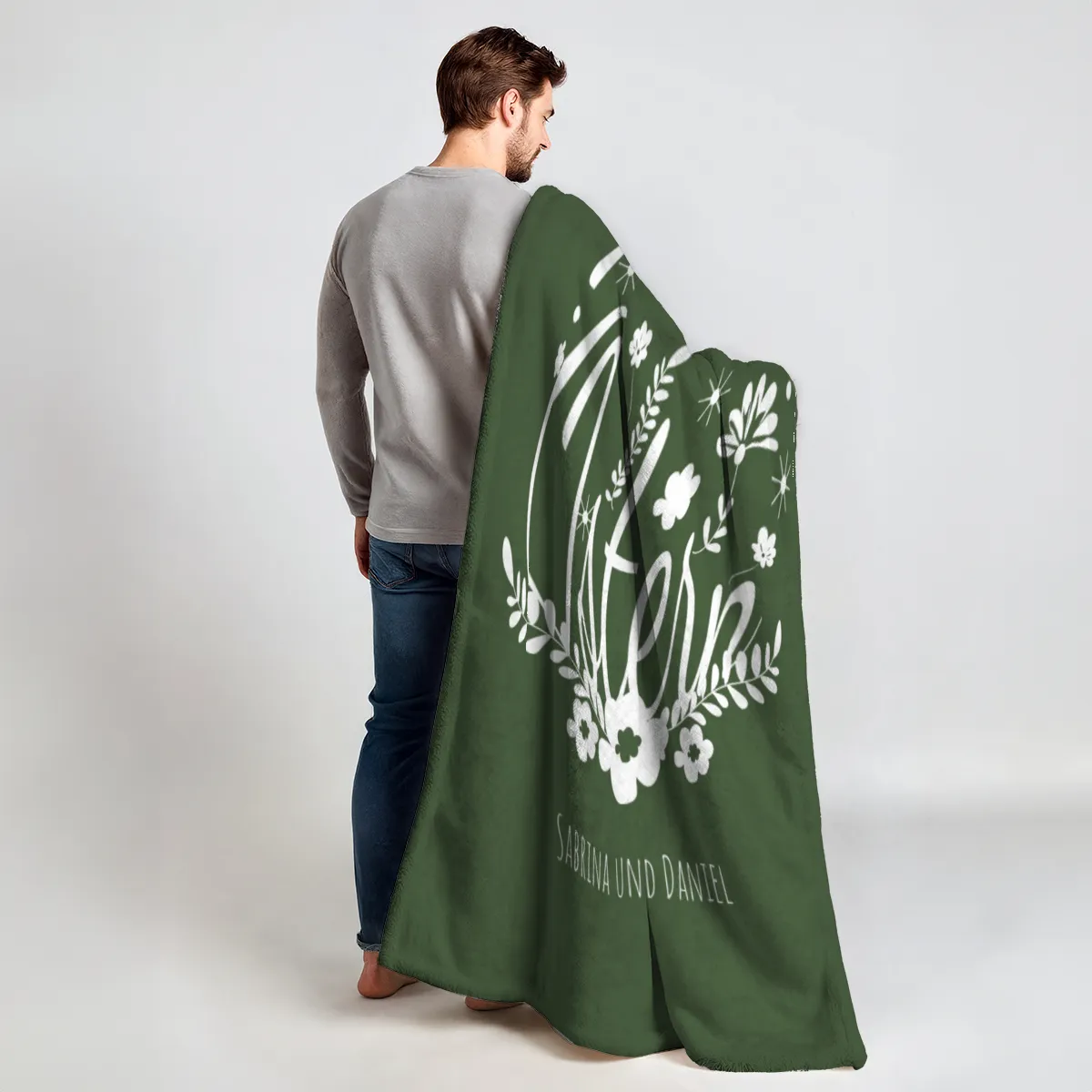 Kuscheldecke Ei Frohe Ostern grün - mit Namen personalisierbar - Geschenkidee Ostern, Osterdeko Blütenei Frohe Ostern Grün 125 x 155 cm