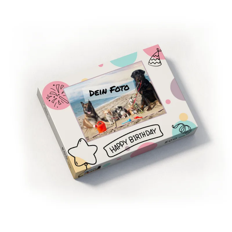 Fotopuzzle mit eigenem Bild - Fotopuzzle selbst gestalten 1000 Teile Hochformat - Schachtel Happy Birthday - Puzzle mit Foto personalisiert - Geschenk Geburtstag Happy Birthday 1000 Teile Hoch