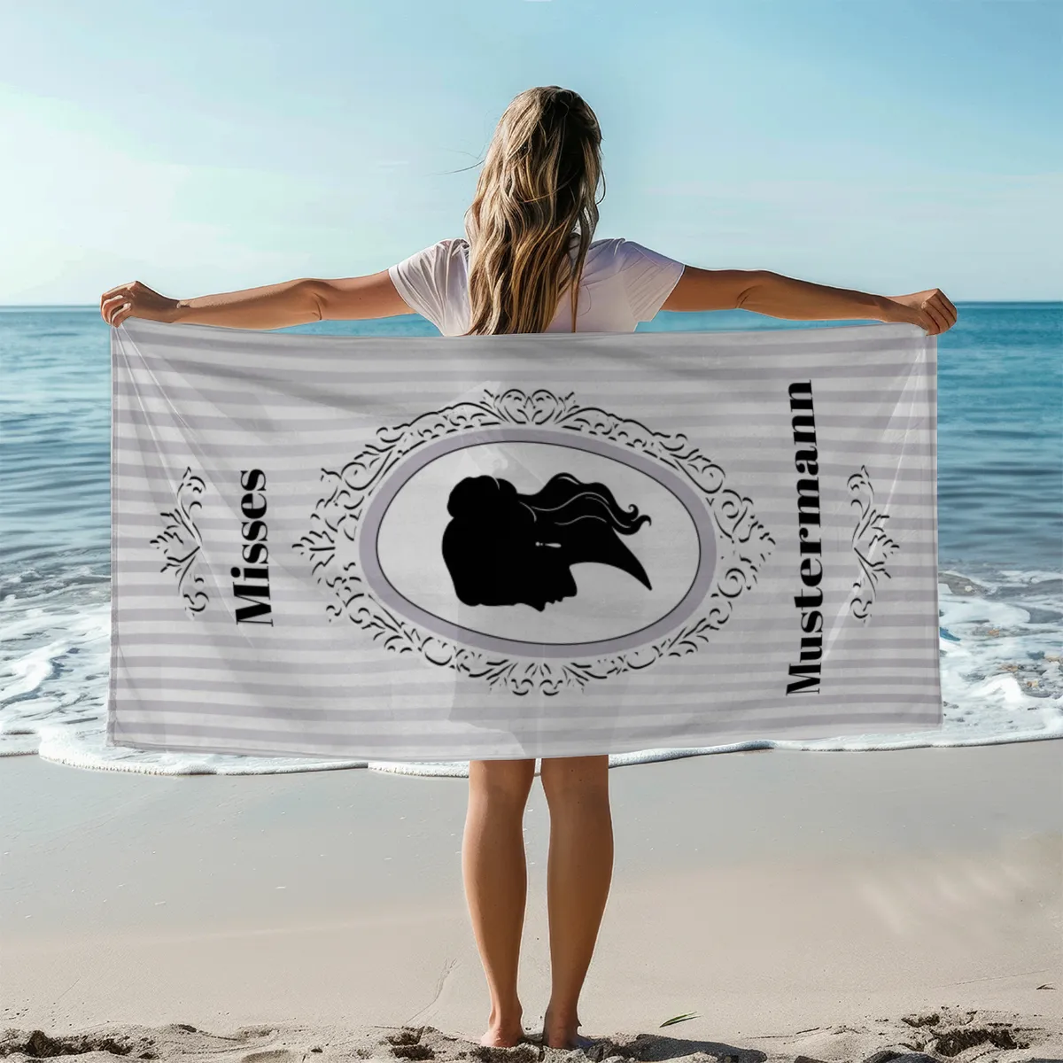 Misses Vintage - personalisiertes Namens-Strandtuch mit Wunschtext - Geschenkidee Hochzeit, Paar