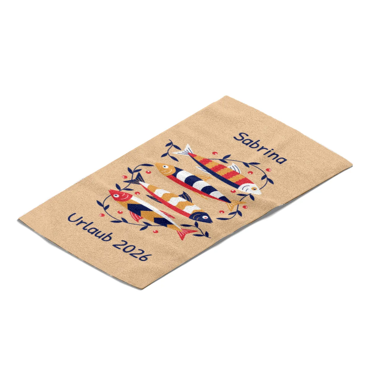 Badetuch mit Namen personalisierbar - personalisiertes Namens-Badetuch - Strandtuch mit Wunschtext - Sardinen floral