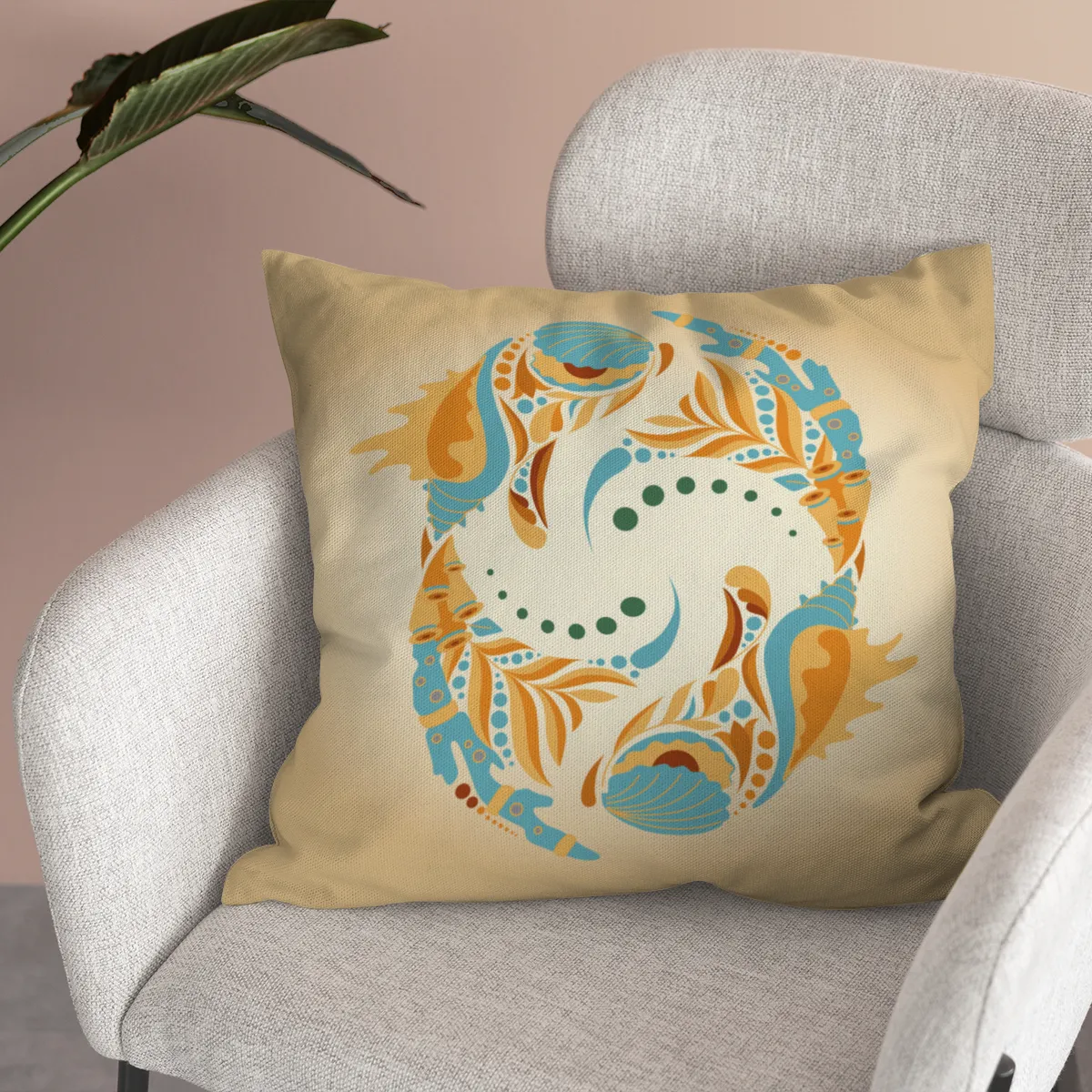 Samtkissen Zodiac Art – Löwe floral