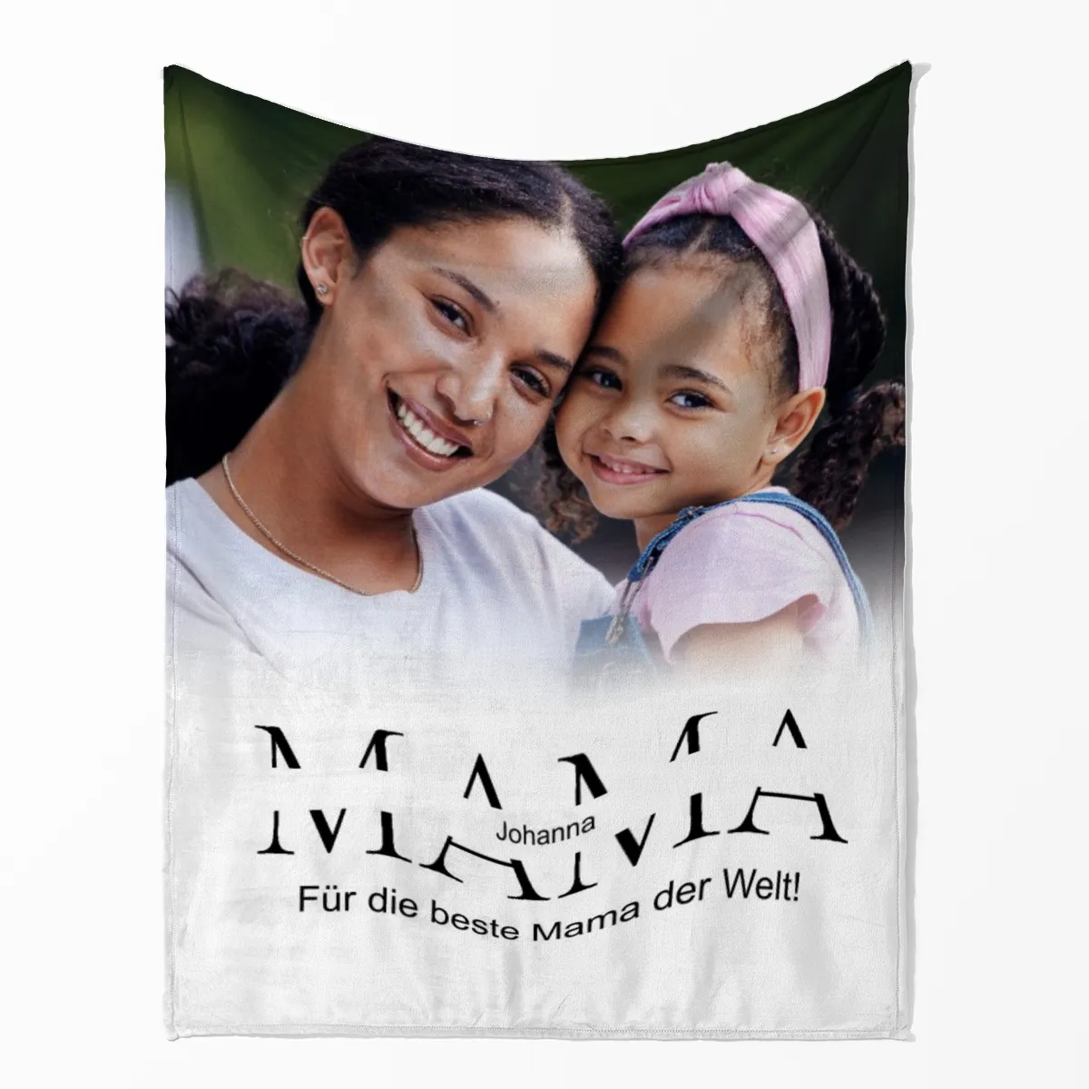 Kuscheldecke Mama 140 x 200 cm - mit Foto und 2 Texten personalisierbar - Fotodecke selbst gestalten - Geschenkidee Muttertag, Geburtstag MAMA white