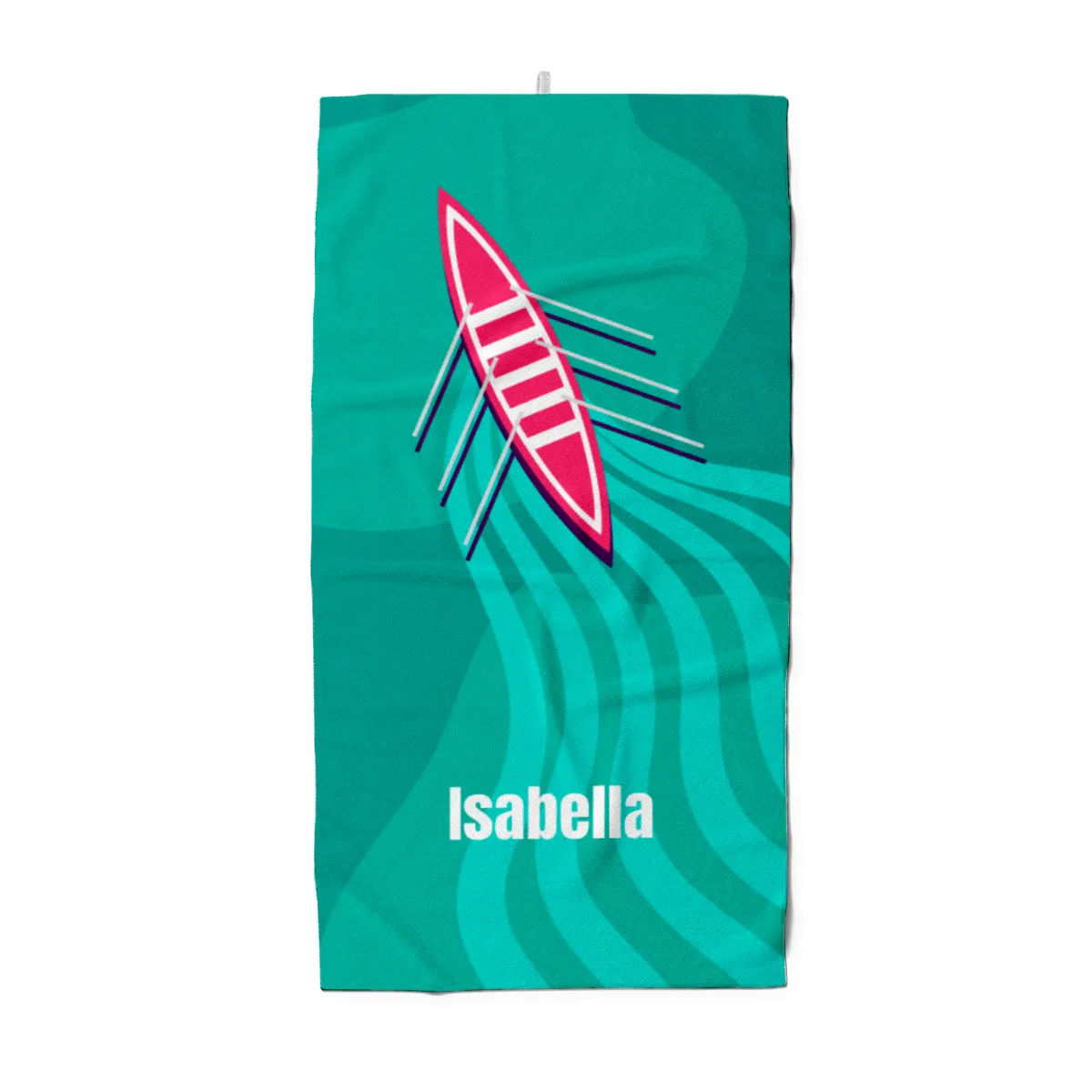 Badetuch Sport - mit Namen personalisierbar - personalisiertes Namens-Badetuch - Strandtuch mit Wunschtext - Ruderboot