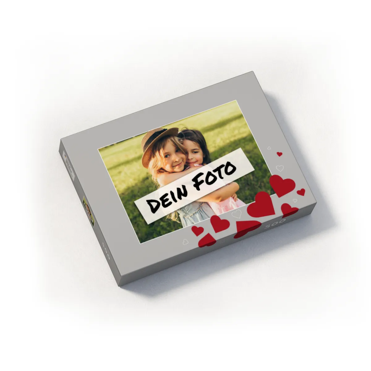 Fotopuzzle mit eigenem Bild - Fotopuzzle selbst gestalten 500 Teile - Schachtel Herzen - 500 Teile Puzzle mit Foto - Geschenk Geburtstag Valentinstag Herzen 500 Teile Quer
