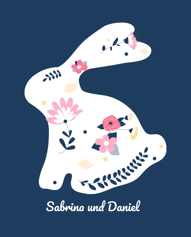 Kuscheldecke Hase mit Blüten - mit Namen personalisierbar - Geschenkidee Geburtstag, Ostern Hase mit Blüten 125 x 155 cm