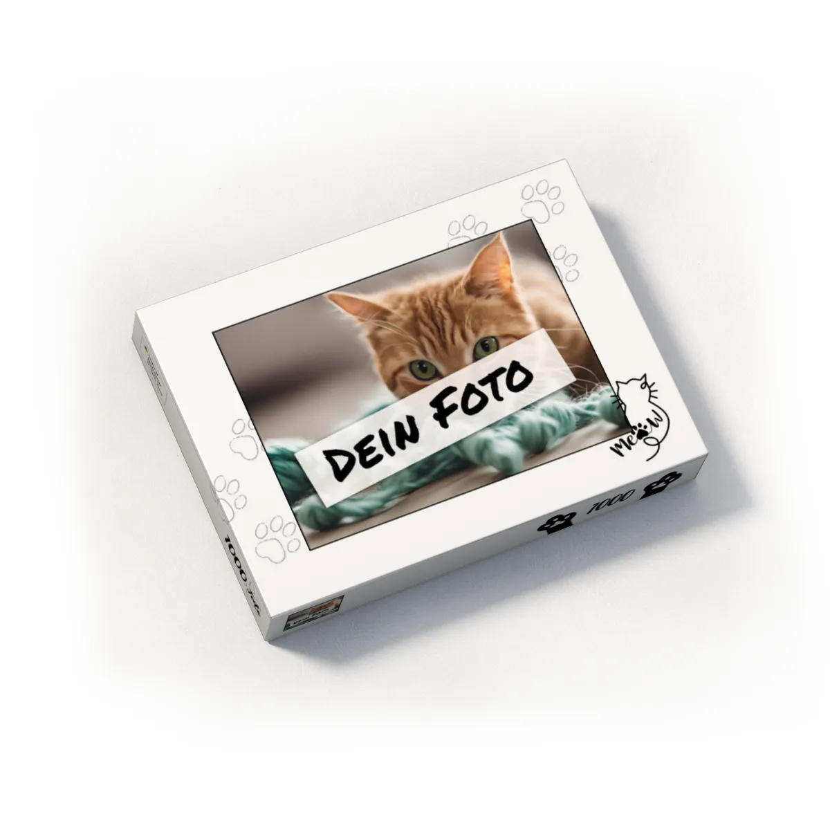 Fotopuzzle mit eigenem Bild - Puzzle selbst gestalten 1000 Teile - Schachtel Meow - mit Foto personalisiert - Geschenk Katzenfans Meow 1000 Teile Quer