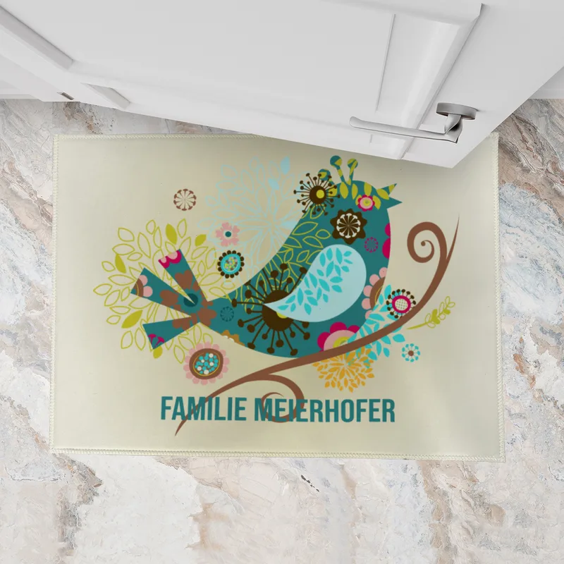 Fußmatte personalisiert Flowerbird - Geschenkidee für Familie, Paare, zum Einzug - Türvorleger mit Namen bedruckt Flowerbird 70 x 50 cm
