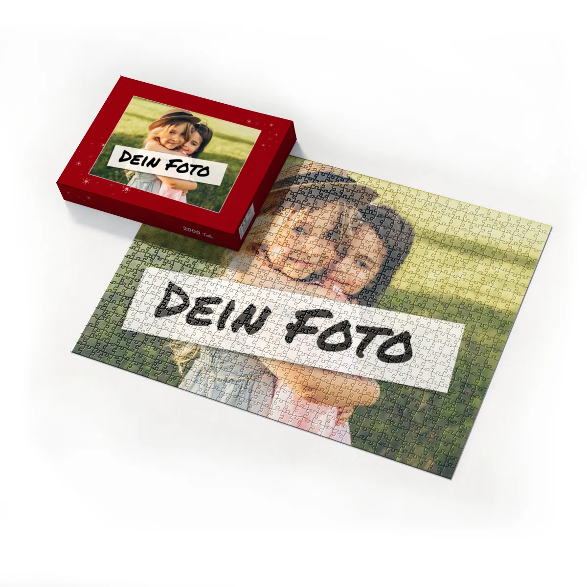 Fotopuzzle mit eigenem Bild - Fotopuzzle selbst gestalten 1000 Teile - Schachtel Sternchen rot - 1000 Teile Puzzle mit Foto - Geschenk Weihnachten Sternchen rot 1000 Teile Quer