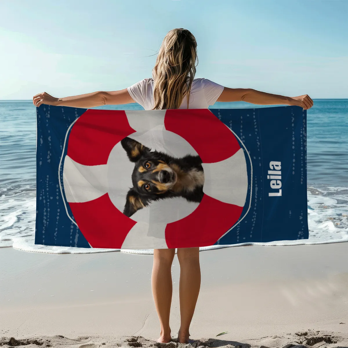 Duschtuch Sommer - mit Foto und Namen personalisierbar - personalisiertes Namens-Duschtuch mit Foto - Rettungsring