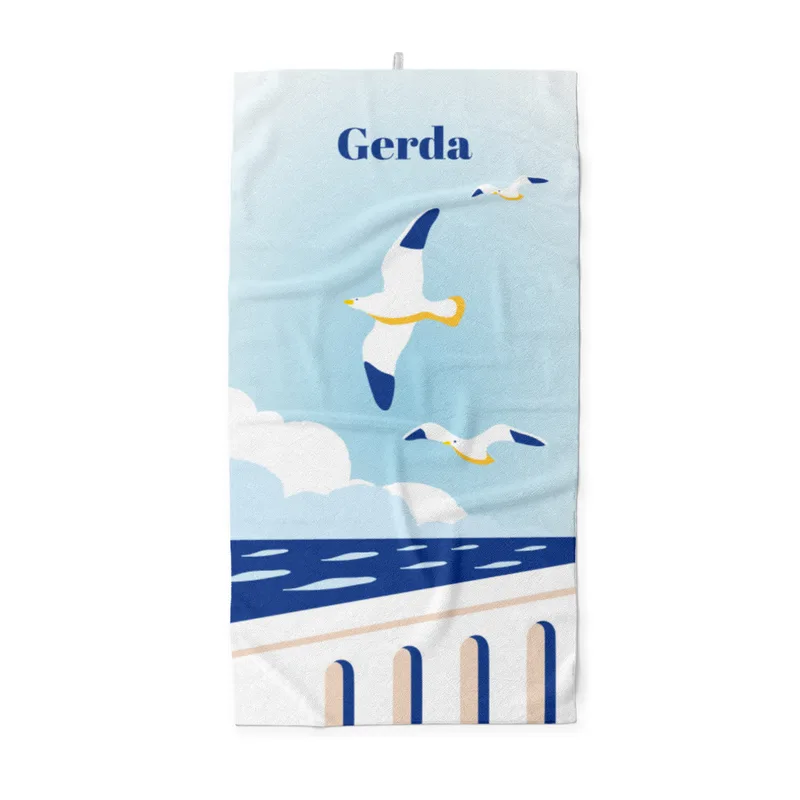 Badetuch Sommer - mit Namen personalisierbar - personalisiertes Namens-Badetuch - Strandtuch mit Wunschtext - Möwen