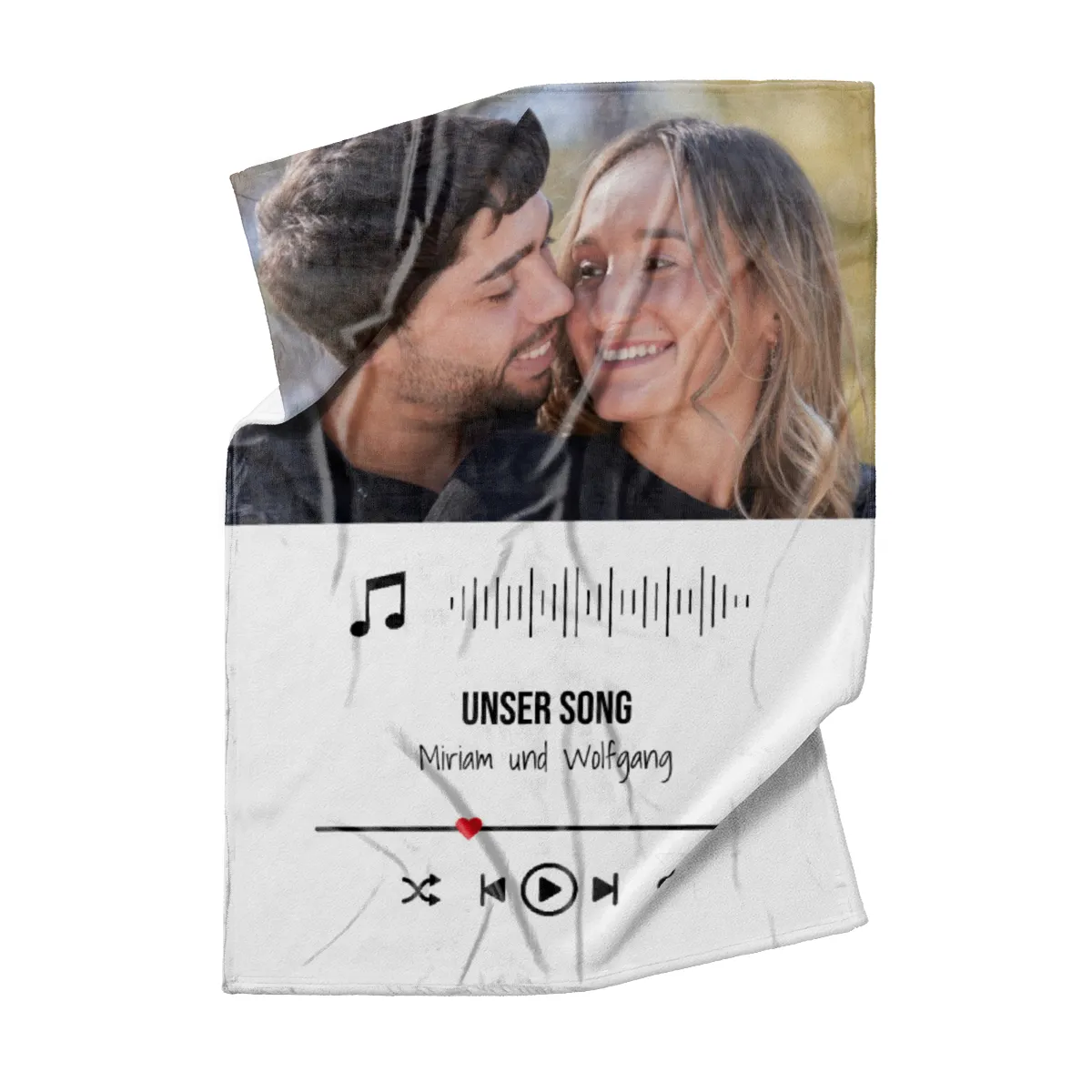 Kuscheldecke Our Lovesong - mit Bild und Text personalisierbar - Geschenkidee für Verliebte, Valentinstag Songplay Text Bild